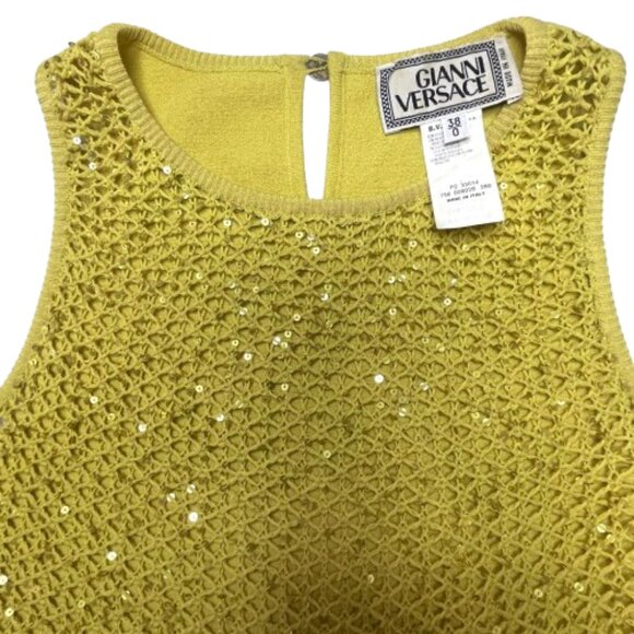 Gianni Versace sequin knitted sleeveless lime top IT 38 - Picture 4 of 15